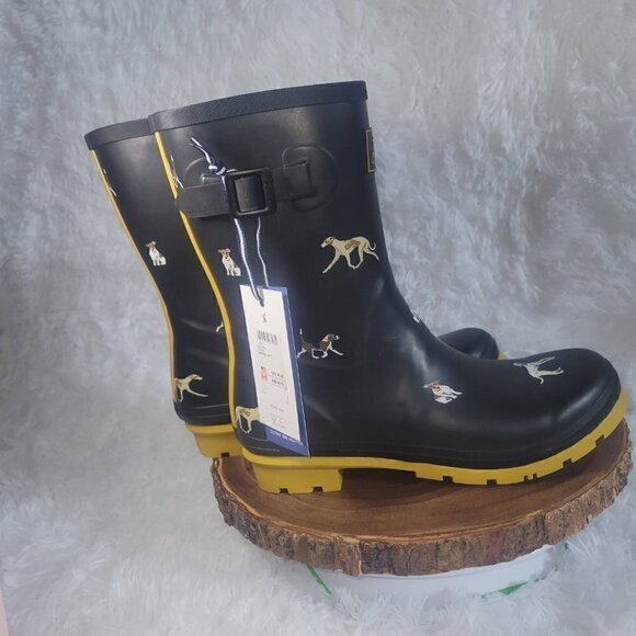 NWOB Joules Women's Molly Welly Boot Black Size 11 Dog Pattern - Picture 5 of 10